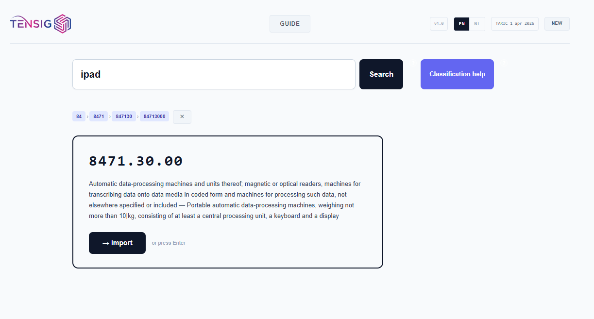 Classification results